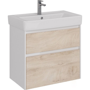 Тумба LEMARK COMBI 80 см под раковину, подвесная/напольная, 2 ящика, фасад Дуб кантри, корпус белый глянец